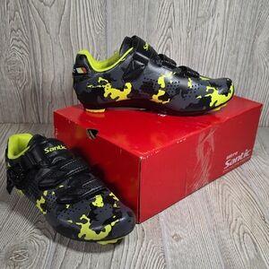Santic Davee Neon Black Camo Cycling Road Shoes Mens Size 8 NEW